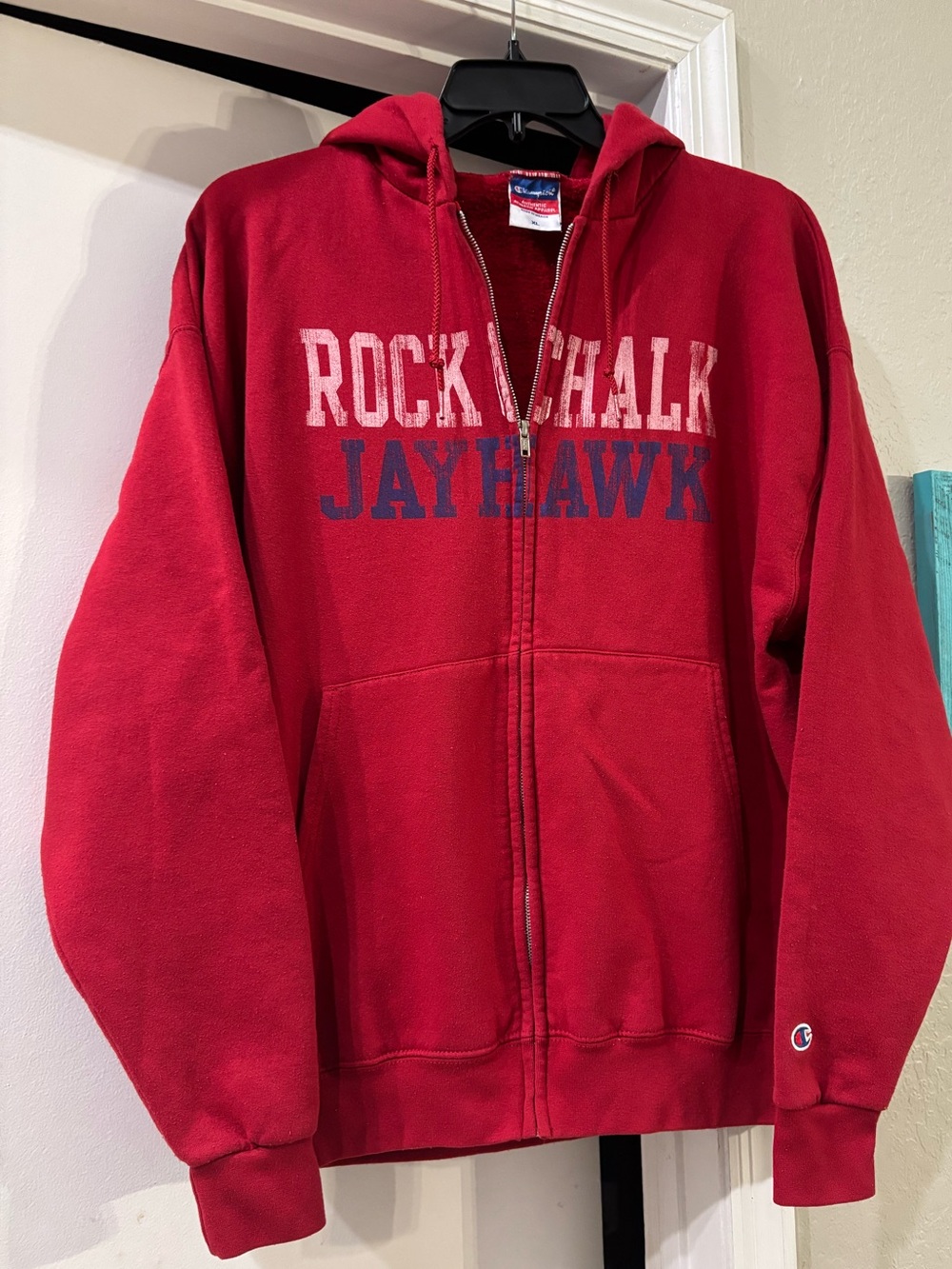 Kansas Jayhawks Sweatshirt Red Zip-front Hooded - XL - Rock Chalk Jayhawks - KU